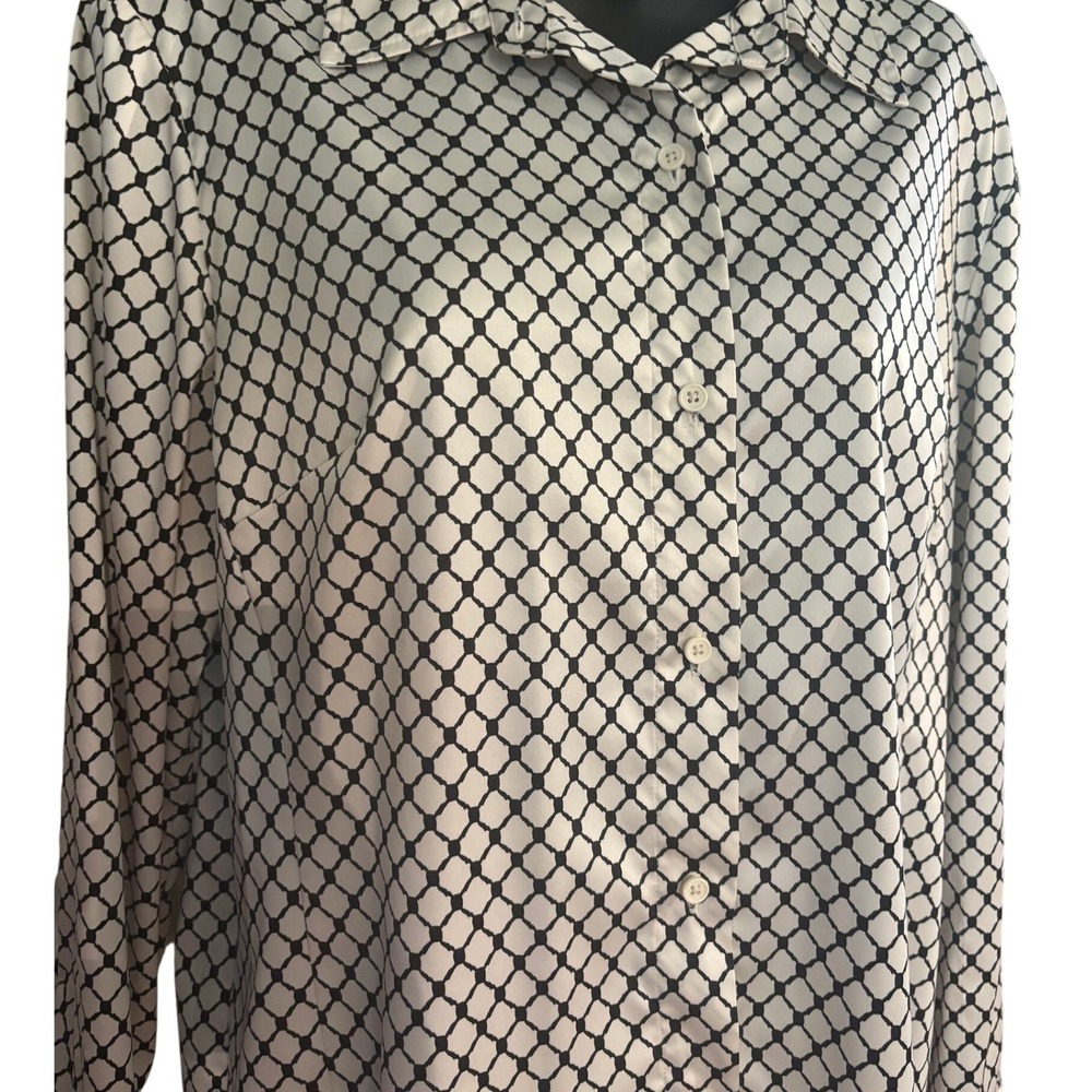 Petite Sophisticate Vintage Black White Geometric Lattice Button Down Blouse 12P - Picture 4 of 9